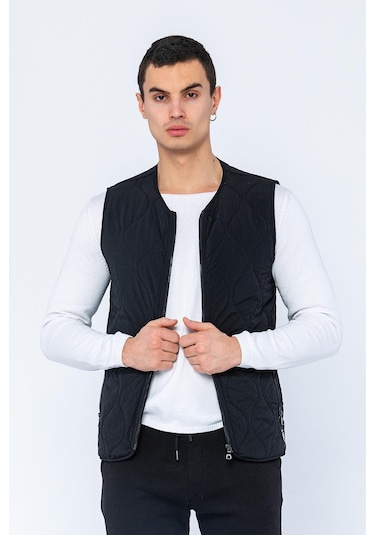 Erkek Regular Fit Bomber Yaka Fermuarlı Çok Cepli Kapitone Spor Yelek 001