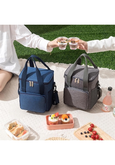 Piknik Sepeti Öğle Yemeği Kutusu Çanta, Kare Yalıtılmış Çanta, Kalın Bento Çanta, Açık Piknik Çantası Piknik Sırt Çantası Seti B Altın