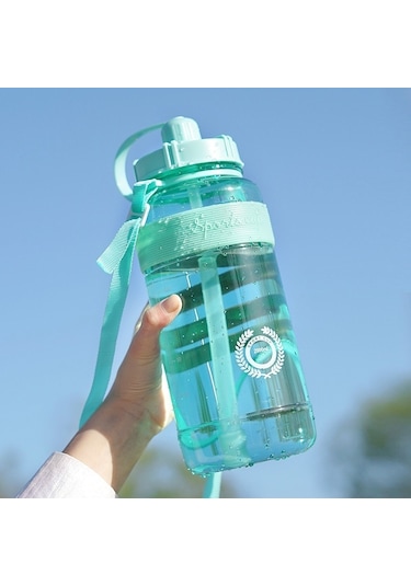 1L 2L 1.5 Litre Spor Plastik Su Içme Şişesi Için 1000Ml Bpa Ücretsiz Spor Içme Suyu Şişesi Saman Kayış-1000Ml Yeşil