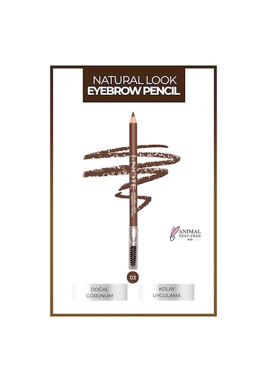 Note Cosmetique Natural Eyebrow Pencil Waterproof Çift Taraflı Suya Dayanıklı Kaş Kalemi 03 Brown - Kahve