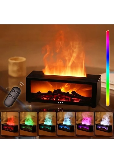 Honeybeeshop Siyah 150ml Uzaktan Kumandalı Otomatik Kapanış 7 Renk Alev Aromaterapi Difüzör Nemlendirici