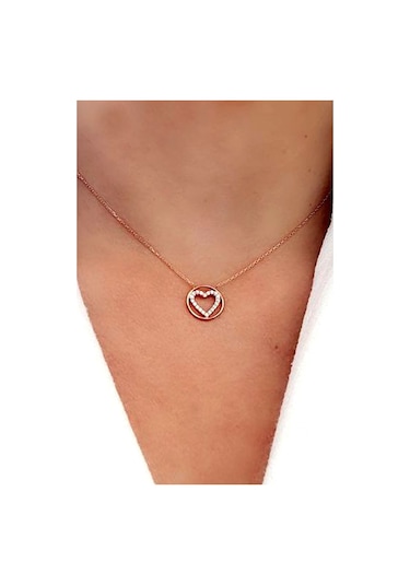 Kalp Figürlü 925 Ayar Gümüş Rose Kolye