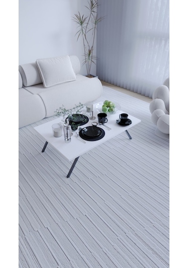 Katlanabilir Ayaklı Dikdörtgen Beyaz Şık Yer Sofrası