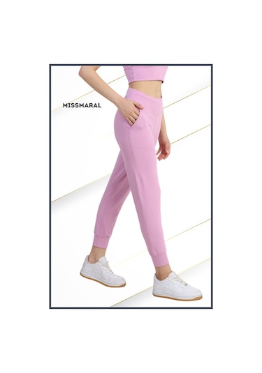 Yüksek Bel Jogger Tayt Rahat Kalıp Çift Yan Cepli Spor Görünüm Trend Jogger Lila Rengi 106103 Lila