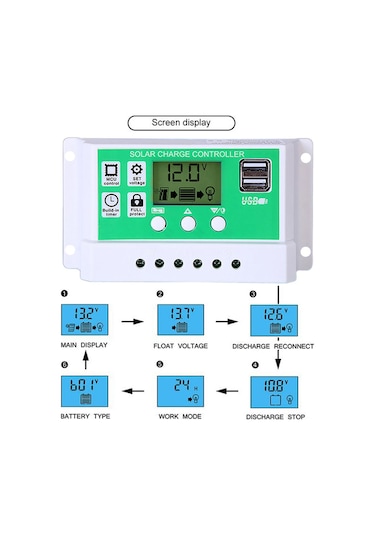 Maiyame 50a 12v/24v Otomatik Tanıyan Güneş Enerji Kontrolörü - Pwm Şarj, Aşırı Şarj Koruması, Lcd Ekran, 2x Usb 5v Çıkışlı Yeşil+beyaz