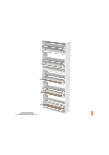 Modilayn Verve Asma Kapı Önü 72x194x26 Cm Lik 3 Düşer Kapak 10 Göz Bölmeli Ayakkabılık Beyaz