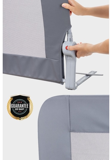 Wellgro Premium 120x65 CM Deri Kılıflı Yatak Bariyeri Katlanır Yatak Korkuluğu Gri