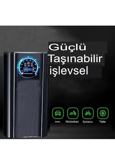 Slim Siyah Model Oto Kompresör Göstergeli Araç Lastik Şişirici