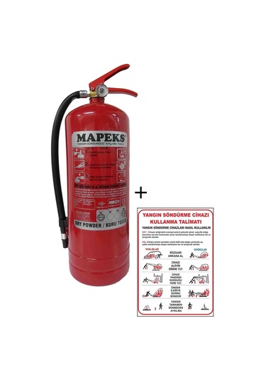 Mapeks Yangın Tüpü 6 KG ve Yangın Tüpü Kullanım Talimatı 2'li Set