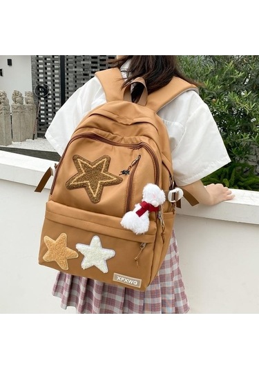 Ebitda Bej Beş Köşeli Yıldız Sırt Çantası Kız Eğlence, Renkli Desenli Model Bej