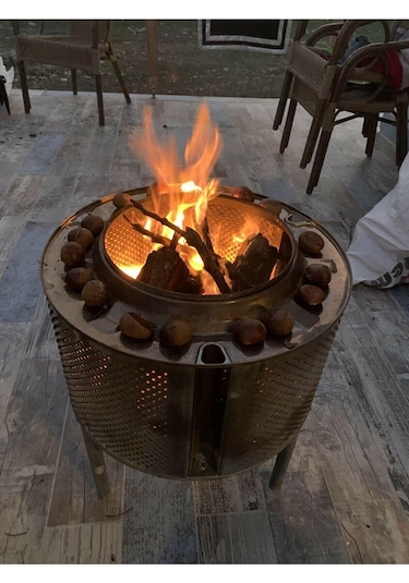 Ateş Çukuru Altı Kapalı Kulplu Model Bahçe Şöminesi Gri