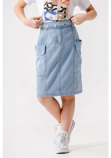 Kız Çocuk Yan Cepli Kot Etek 2954 Açık Mavi