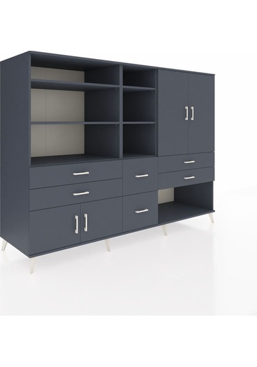 Kronos Dolap 10 Raflı 6 Çekmeceli 4 Kapaklı 220x59x163 Antrasit-a Antrasit-antrasit