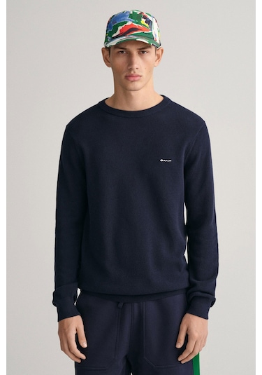Gant Erkek Regular Fit Bisiklet Yaka Logolu Kazak - Lacivert Evenıng Blue