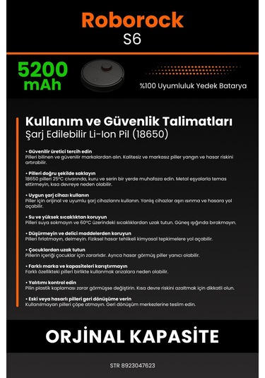 Roborock S6 Uyumlu Kutusuz 5200 Mah Robot Süpürge Bataryası