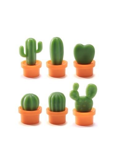 Fosenze "6 Adet Sevimli Kaktüs Buzdolabı Mıknatısı - Renkli Dekor Ve Pratik Kullanım" Portakal
