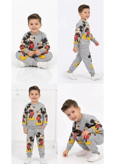 Peruflic 2-5 Yaş Fare Baskılı Penye Çocuk Takımı Gri