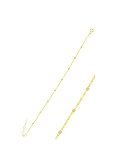 Gümüş Altın Yaldızlı Pullu Gurmet Zincirli Halhal Gümüş