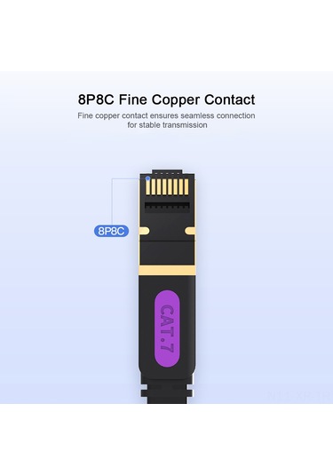 Xiyyadms Ventıon Cat7 Siyah Düz Kablolu, Ekranlı, Altın Kaplı, 10gbps Hızlı, 1.5m Uzunlukta Bilgisayar Ağ Bağlantı Kablosu