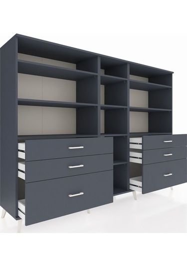 Hyperion Dolap 10 Raflı 6 Çekmeceli 220x44x163 Antrasit-antrasit Antrasit-antrasit