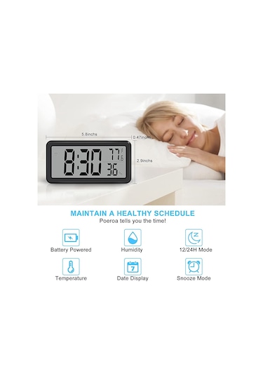 Xurunkeji Dijital Çalar Saat, Masa Saati, Pil İle Çalışan Lcd Elektronik Saat Dekorasyonları Yatak Odası Mutfak Ofis - Siyah