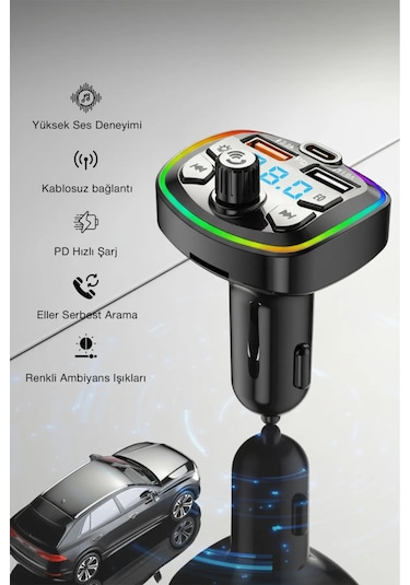 Bluetooth Araç Çakmaklık Fm Transmitter 48w Pd Hızlı Şarj Çift Mikrofon Araç Şarj Cihazı