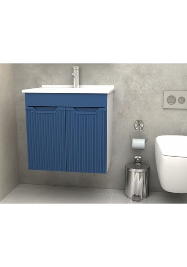 Noce Banyo Dolabı Aynalı Membran Kapaklı 65 Cm Mavi