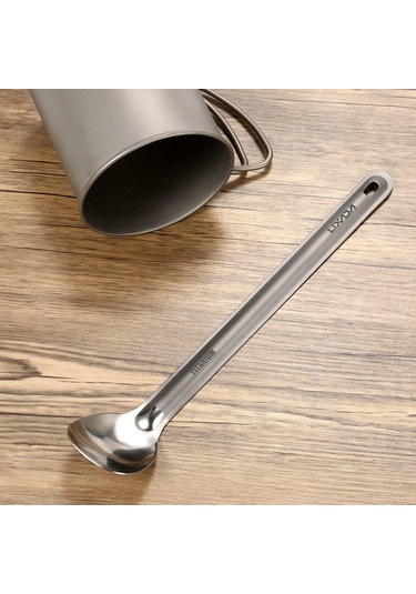 Lixada Titanyum Uzun Saplı Kaşık Cilalı Kase İle Açık Taşınabilir Yemek Kaşığı Çatal Bıçak Takımı Kamp B Çok Renkli