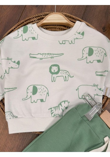 Safari Baskılı Mevsimlik Erkek Bebek 2li Takım Yesil