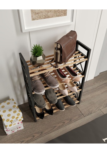 Dekoratif 4 Katlı Ayakkabılık Siyah