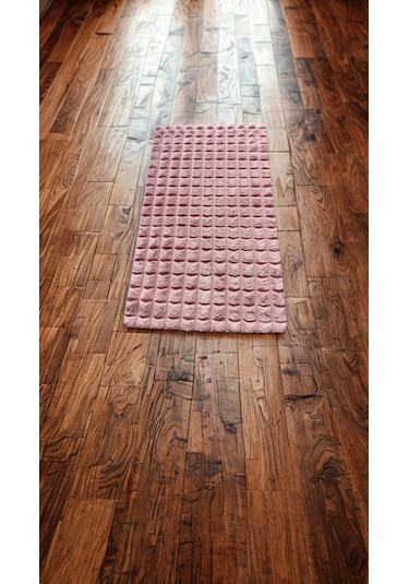 Dekoratif Bubble Peluş Post Halı Beyaz 111p Pudra Pembe