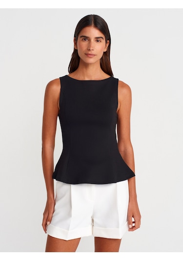 Dilvin 21001 Kayık Yaka Peplum Top-siyah Siyah