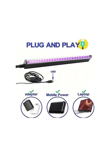 Opulentliving Taşınabilir Uv Led Işık Çubuğu - Usb Siyah Işık, Parti & Ktv İçin Floresan Dedektörü Siyah