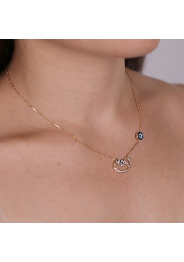 Çift Taraflı Nazarlıklı Vav Kolye