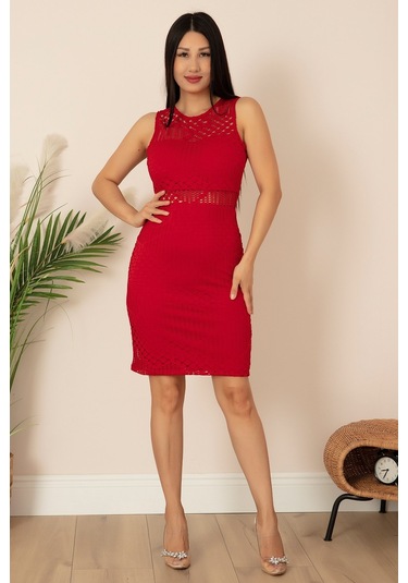 Kalopya Dantel Göbek Detay Kısa Elbise 13276-