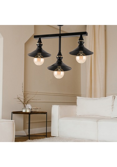 Dede Üçlü Ufo Sarkıt Avize Siyah Japon Şapkalı Siyah3