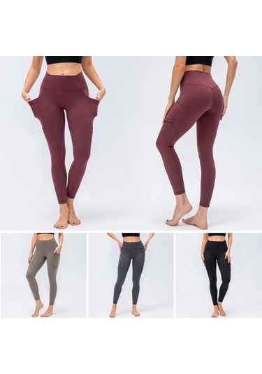 Kosona Kadınlar Yüksek Bel Dört Cep Spor Tayt - Yoga, Koşu, Bisiklet İçin Dayanıklı Nilon-spandex Gri Avrupa Numara 6/m Gri