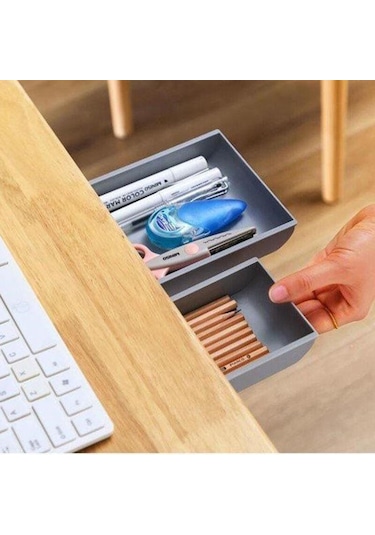 Gri Fonken Saklama Kutusu Kalemler Için Masa Altında Çekmece Ofis Ev Depolama Kırtasiye Organizatör Çok Amaçlı Düzen. 56373025