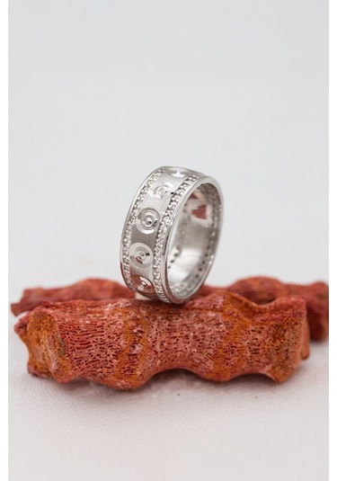 Puantiyeli Rodyumlu Bayan Gümüş Alyans -6607