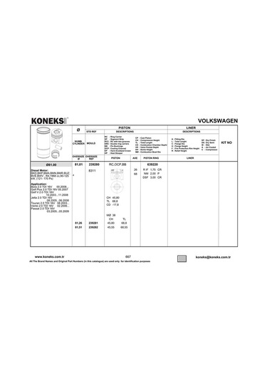 Koneks 239280 Pıston+segman 81,01mm Std 2,0 Tdı Caddy Iıı Eos Golf V / Plus Jetta Iıı Passat Touran A3 A4 A6 Lancer Al