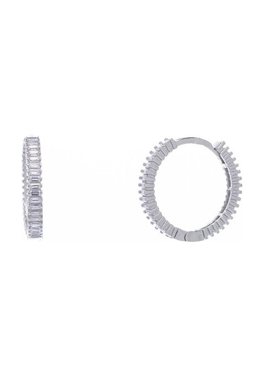 Nagıss 20 MM Halka Baget Taşlı 925 Ayar Gümüş Kadın Küpe