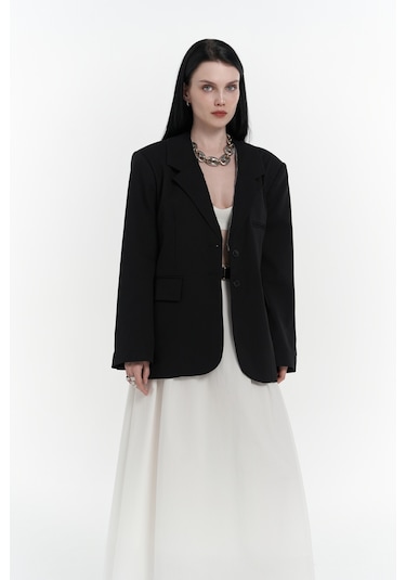 Mai Studios Co. Volda Yaka Detay Siyah Blazer Siyah