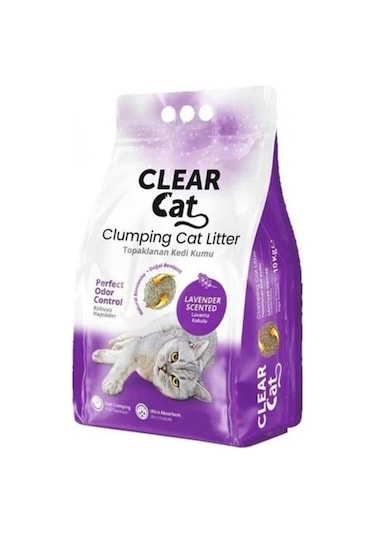 Clear Cat Lavanta Kokulu İnce Topaklaşan Bentonit Kedi Kumu 10 KG
