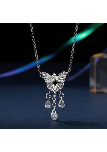 S925 Ayar Gümüş Platin Kaplama Kelebek Püskül Boncuklu Kolye Scc2868 Çok Renkli