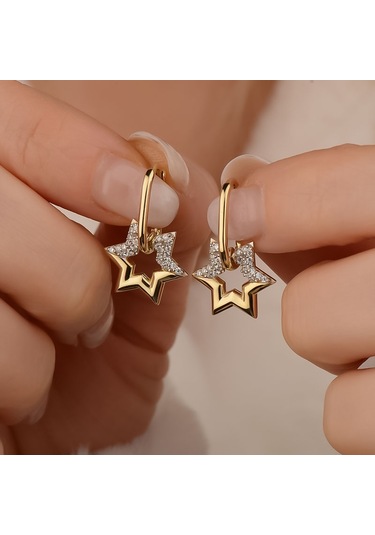 14k Altın Star Light Sallantılı Küpe