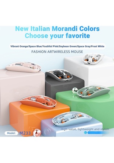 Didadodo Şeffaf Kablosuz 3 Modlu Bluetooth 5.1 Oyun & Ofis Faresi - 1600dpi, Sessiz Tuşlar, Type-c Şarj Şık Tasarım Şeffaf