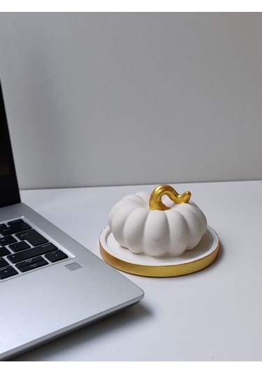 Dekoratif Balkabağı Yuvarlak Sunumluk İle İkili Set, El Yapımı, Ev Dekoru, Obje