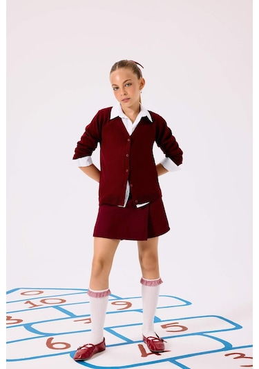 Defacto Kız Çocuk V Yaka Düğmeli Okul Hırkası E7708a825aubr205 Bordo