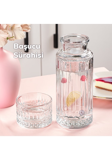 Porsima 8999 Oslo Cam Kapaklı Ve Bardaklı 800ml Başucu Sürahisi
