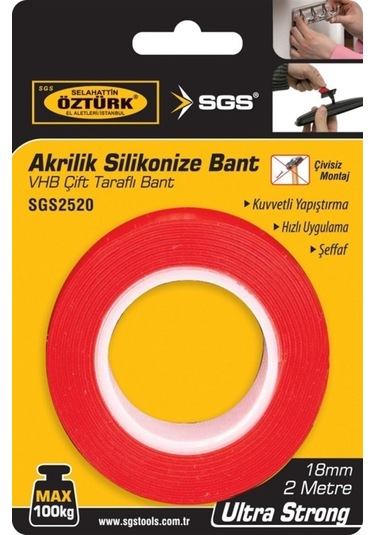 Sgs 2520 Silikonize Çift Taraflı Bant 18 MM x 2 M